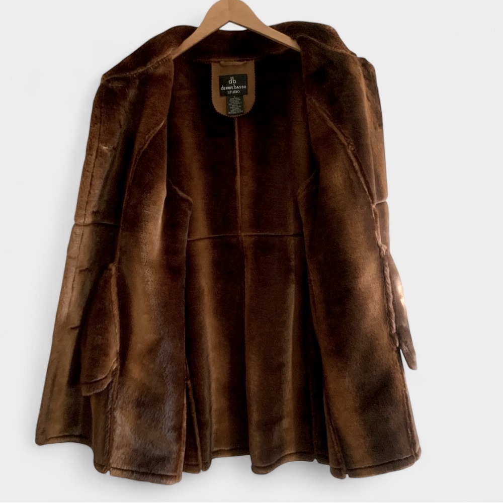 Dennis Basso VTG Faux Suede / Fur Mid-Length Brown Coat Jacket Womens Size Large - Picture 3 of 16